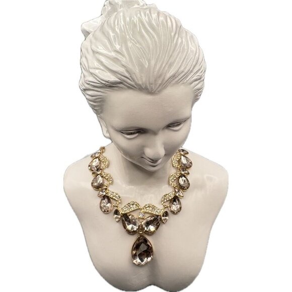 Anne Klein Graduated Pear Shaped Champagne Color Stones Pave Crystal Necklace - Picture 4 of 6